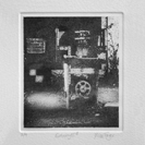 'Entropy IIB' an etching in black ink of an abandoned petrol pump rendered in photo-etching, aquatint and dry point